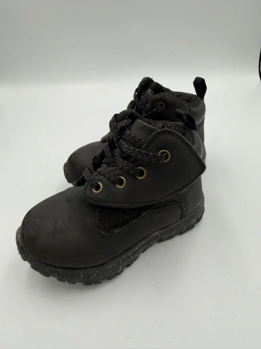 Wonder Nation Toddler Boy Girl Size 7 Black Kids Lace-Up Ankle Boots with Velcro